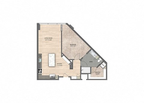 Floor plan for 1 bed, 1 bath, 951 sqft